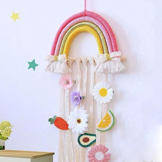 YOcity Bow Holder for Girls Hair Bows Organizer for Girls with Lace Ribbon Perfect for Baby Girl Nursery Room Decor (Colorful)