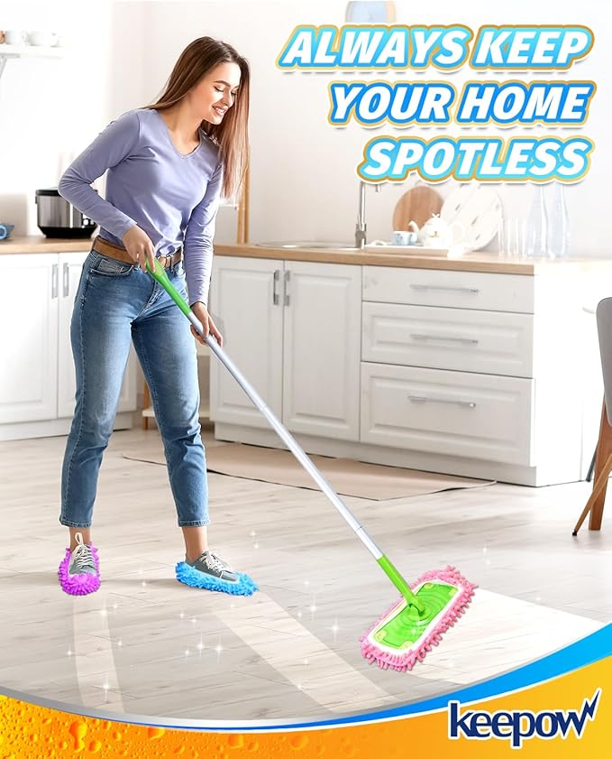 Mop Slippers Shoes 8 Pairs Microfiber Cleaning Slippers for Floor Cleaning Soft Washable Mopping Shoes Covers Reusable Mop Socks for Women Men Multi-Use Mopping Slippers for Home Floors Windows Car