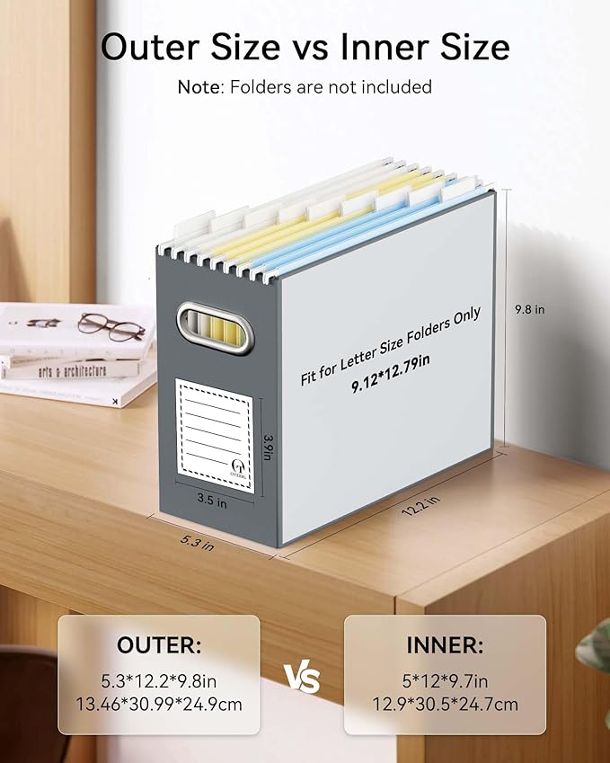 Oterri Cardboard File Organizer Box for Hanging File Folders Letter Size,File Box for Computer Desk,File Cabinet,Working Home,Office,Classroom (Dark Grey, Letter Size - 6 Packs)