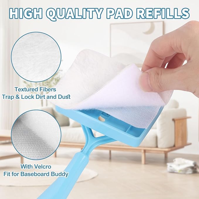 10 Pack Reusable Pad Refills Compatible with Baseboard Buddy Cleaner Tool - Microfiber Replacement Pads for Wet & Dry Use (Baseboard Buddy NOT Included)