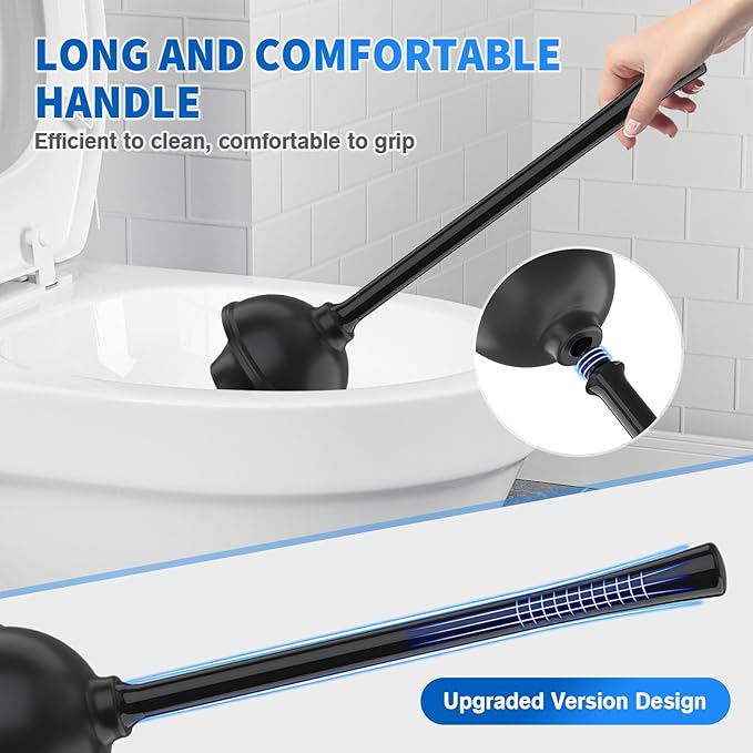 Toilet Plunger and Brush, Bowl Brush and Heavy Duty Toilet Plunger Set with Ventilated Holder, 2-in-1 Toilet Brush and Plunger Combo for 5.3-inch Toilet Drain Bathroom Cleaning (Black)