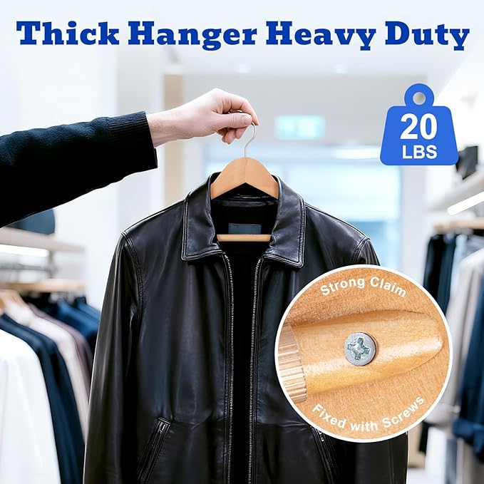 HOUSE DAY Wood Suit Hangers for Men, Smooth Wide Shoulder Wooden Hanger with Non Slip Pant Holder, Wide Hangers for Suits, Coats, Jackets, Heavy Wide Clothes Hanger 2 Pack, Natural