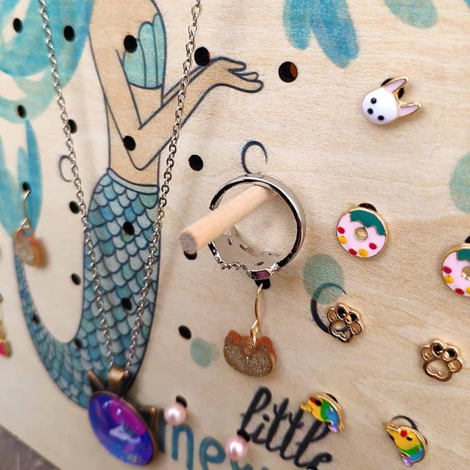 Hanging Jewelry Holder Organizer, Jewelry Hanger Wall Mount,Hanging Jewelry Organizer for Stud Earrings,Necklaces,Rings (Little Mermaid)
