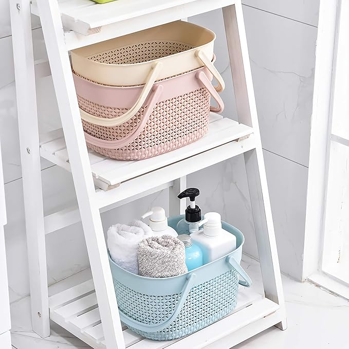 rejomiik Portable Shower Caddy Basket, Plastic Organizer Storage Tote with Handles Toiletry Bag Bin Box for Bathroom, College Dorm Room Essentials, Kitchen, Camp, Gym, Pink