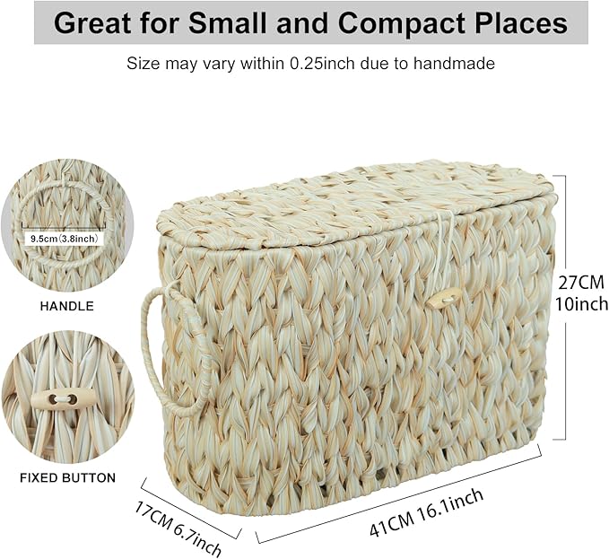 Toilet Paper Basket,Wicker Toilet Paper Storage with Lid,Decorative Boho Wicker Basket for Bathroom,Free Standing-Cream White