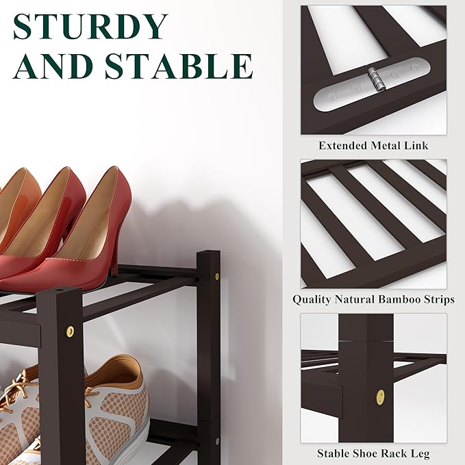 Smiry Shoe Rack, 6 Tier Long Bamboo Shoe Organizer, Stackable Free Standing Wooden Shoe Storage Shelf for Closet, Entryway, Front Door Entrance, Brown
