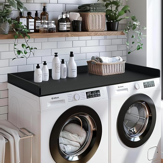 Washer Dryer Countertop, 27.5" x 54" Bamboo Washer and Dryer Countertop for Laundry Room Organization(Black)
