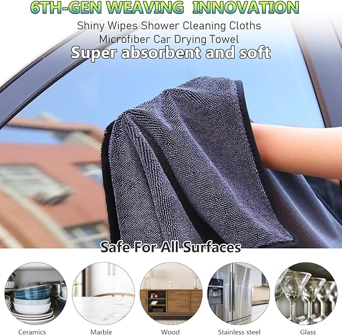 Shiny Shower Cleaning Cloth, Super Absorbent Bath Towels, Shower Doors Drying Towels, Streak Free Glass Window Car Mirror Microfiber Cleaning Cloths (3, 16"X16")