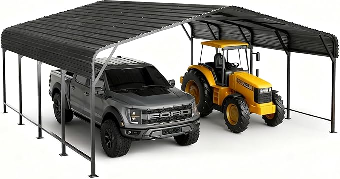 20x20 FT Heavy-Duty Metal Carport, Outdoor Galvanized Steel Shelter for Pickup Trucks, Motorcycles, Boats, Cars & Tractors