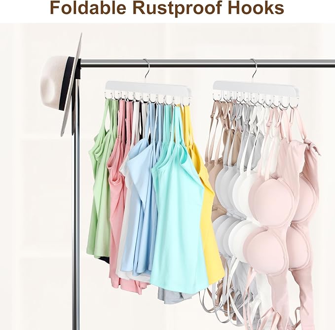 Bra Hanger for Closet, Tank Top Hanger 20 Hooks Capacity Foldable Wood Space Saving Hangers Closet Organizers and Storage for Dorm & Apartment for Tank Top, Bra, Scarf etc.