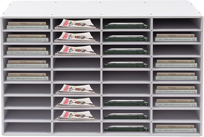 LOYALHEARTDY Literature Organizer, 36 Compartments Paper Storage Cabinet Mail Organizer, 39.4X 11.8 X 24 Inch Desktop File Sorter Mail Center Mailbox School Classroom Keepers for Home&Office,White