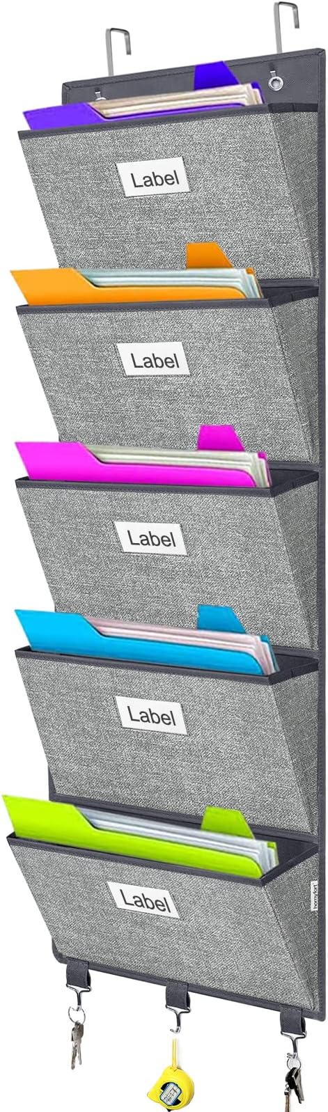 homyfort Over the Door Wall File Organizer, Hanging File Folders Organizer with 5 Large Pockets for Office and Back to School Supplies, Papers, Charts, Mails, Magazine Storage and Organization