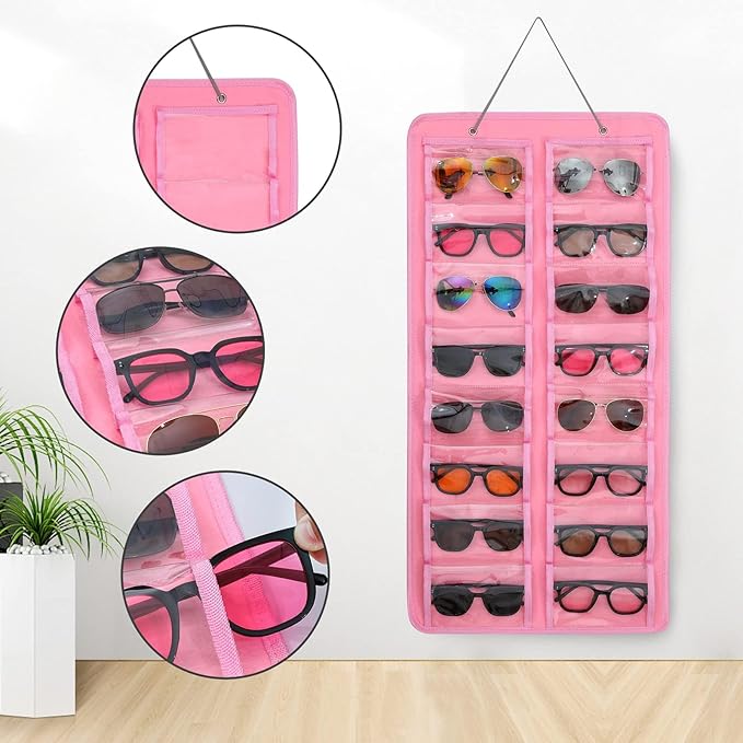 Sunglasses Dust-Proof Organizer Storage Wall Mounted Hanging Sunglasses Organizer 16 Slots Glasses Storage Organizer Holder