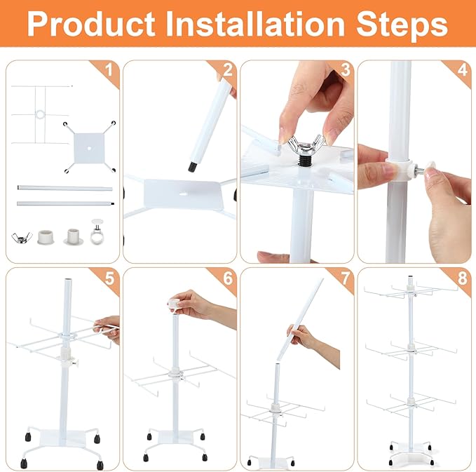 2 Pcs Jewelry Rotating Display Stand Adjustable Metal Earrings Bracelet Display Rack Hanging Jewelry Spinning Organizer Tree with Hooks for Vendor Events Selling(3 Tier,White)