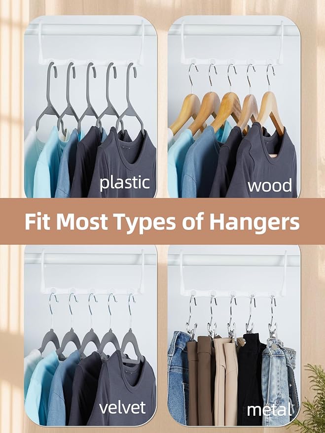 HOUSE DAY Closet Organizers and Storage, Magic Hangers Space Saving Clothes Hangers, Pack of 8 Sturdy Plastic Hangers with 5 Holes for Wardrobe Closet Organization, College Dorm Room Essentials