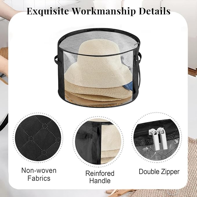 Oversized Clear Hat Box Storage for 7 Caps, Portable Cowboy Hat Box with Zipper for Women Men Travel, Hats Case Hats Organizers