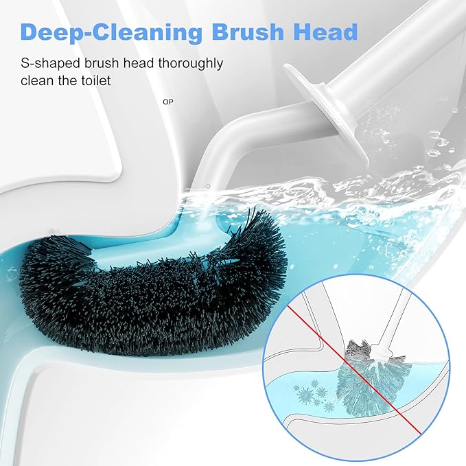 HAMITOR Toilet Bowl Brush Holder Set: Curved Design with Holder for Deep Cleaning Under Rim - Compact Hidden Scrubber for Small Space - Modern RV Bathroom Accessories - 3 Pack