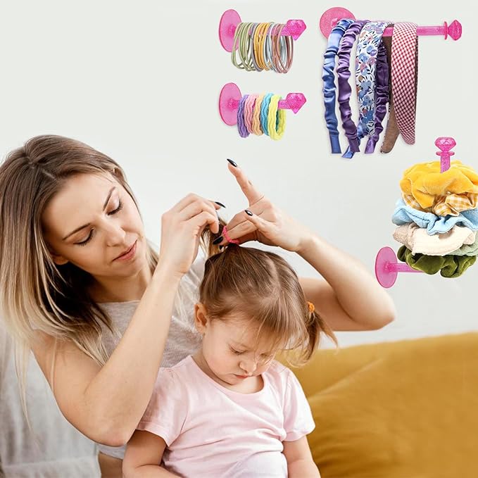 4Pcs Headband Holder Stand Scrunchie Organizer, Girls Hair Accessories Organizer Storage for Headband Hairband Hair Ties, Clear Glitter Adhesive Scrunchy Holder Scrunchie Storage…