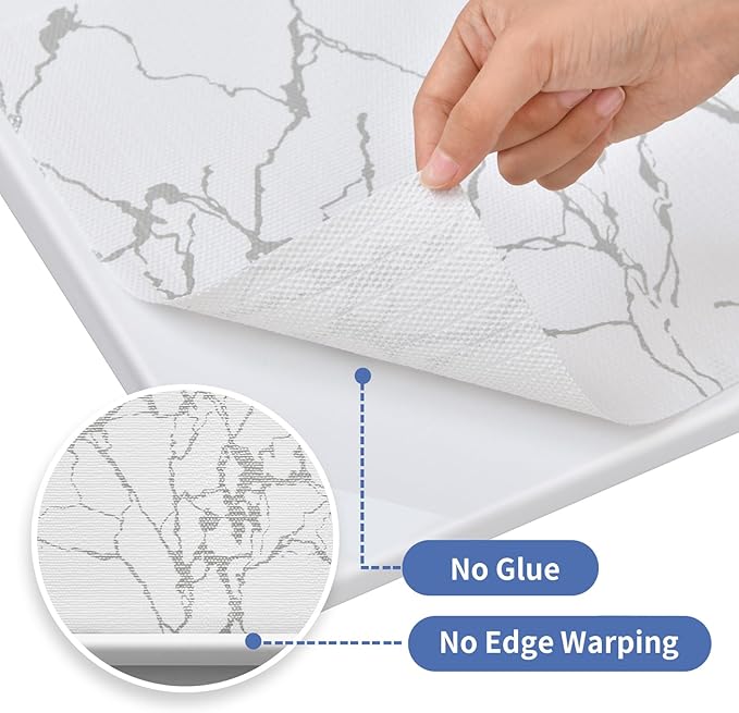 Drawer and Shelf Liner for Kitchen Cabinet: 12 in X 30 Ft Non Slip Waterproof Shelf Paper Non Adhesive Refrigerator Liners Silver Marble Easy Liners for Bathroom with Knife Tape Measure