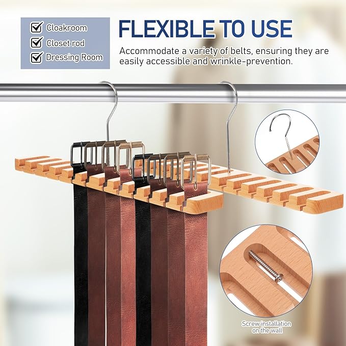 Homoyoyo Belt Organizer Rack 12-Slot Belt Hanger for Men with Space-Saving Design Closet Accessory Organizer for Home and Travel