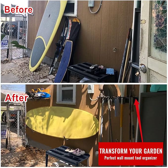 Garage Tool Organizer Wall Mount - Heavy Duty 48" Storage Rack with 6 Adjustable Hooks, Holds 350lbs, Garden Tool Hanger for Shed Organization
