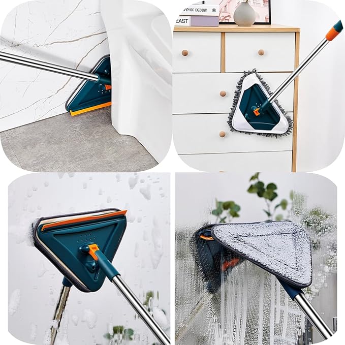 Wall Cleaner Mop with Long Handle 360° Wall Mop Triangle Mops for Floor Cleaning Baseboard Cleaner Tool with 5 Microfiber Duster Pads Dust Washer Cleaning Tools for Walls Windows Ceiling Fan