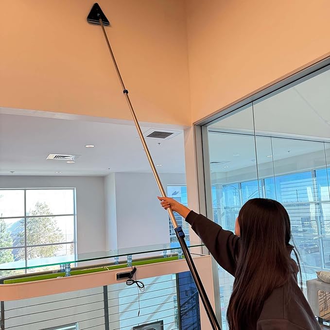 25 Foot Wall Cleaner Mop with 18 Ft Heavy Duty Extension Pole, 3-in-1 High Ceiling Cleaning Tool with 4 Microfiber Chenille Pad, Cobweb Duster, Fan, Baseboard, Window Squeegee Kit (18ft)