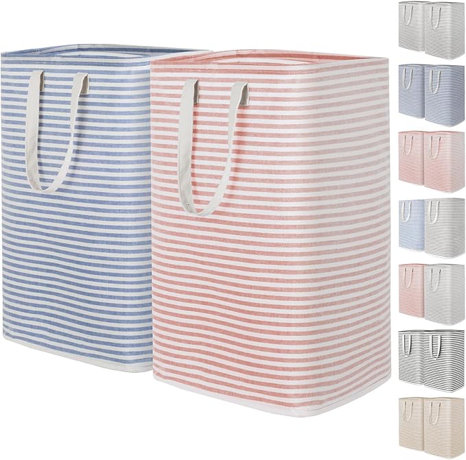 Lifewit 2 Pack Laundry Hamper Large Collapsible Laundry Baskets, Freestanding Waterproof Clothes Hamper with Easy Carry Handles in Laundry Room Bedroom Bathroom College Dorm, Pink&Blue, 2 x 80L