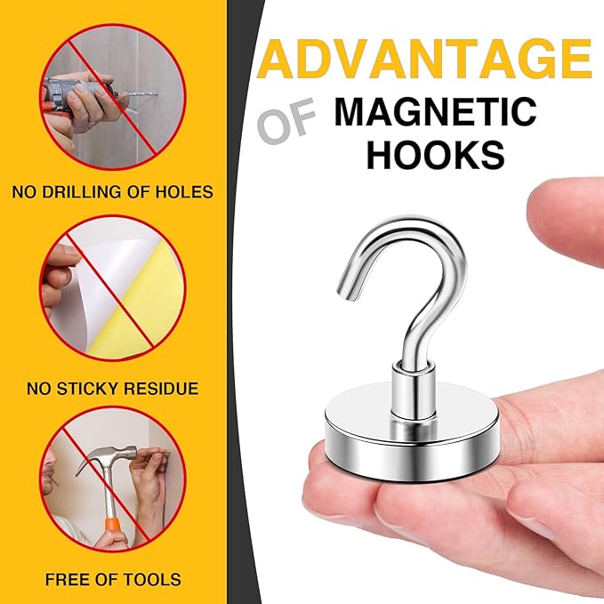 DIYMAG Magnetic Garage Hooks 10 Pack 120lbs 2026 Cruise Cabin Ship Essentials Hook Heavy Duty Strong Magnets Fridge for Classroom Wall Mount Kitchen Grills Silver