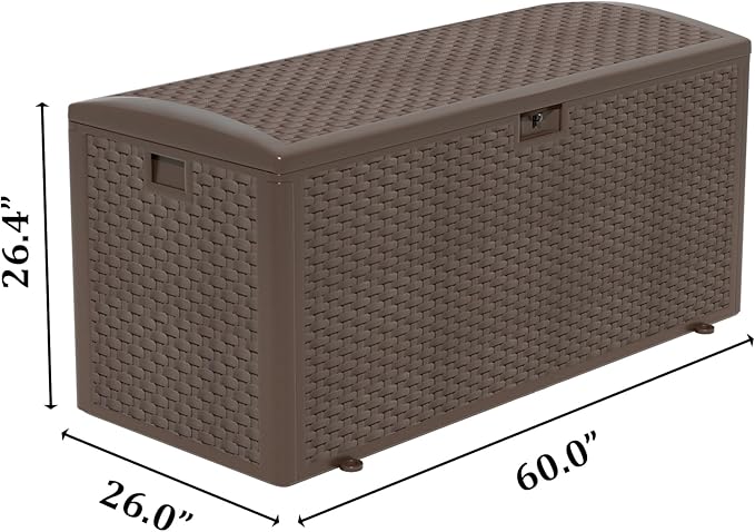 Outdoor Storage Deck Box Waterproof, 180 Gal Pro Large Lockable Patio Storage Bin Chest, Resin Outside Container Seat Bench for Furniture Cushions, Pool Accessories, Garden Tools & Delivery, Brown