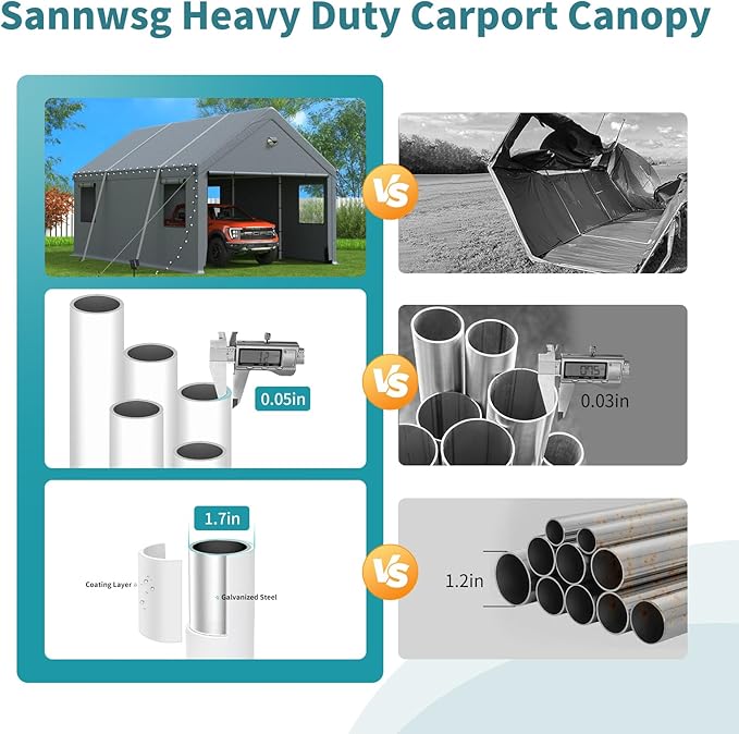 Heavy Duty Carport Canopy 10x20FT,Extra Large Portable Car Tent Garage with Roll-up Windows and All-Season Tarp Cover,Removable Roof&Side Wall for Car,SUV,Boats&Truck Shelter Logic Storage