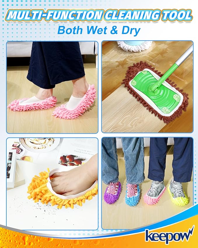 Mop Slippers Shoes 8 Pairs Microfiber Cleaning Slippers for Floor Cleaning Soft Washable Mopping Shoes Covers Reusable Mop Socks for Women Men Multi-Use Mopping Slippers for Home Floors Windows Car