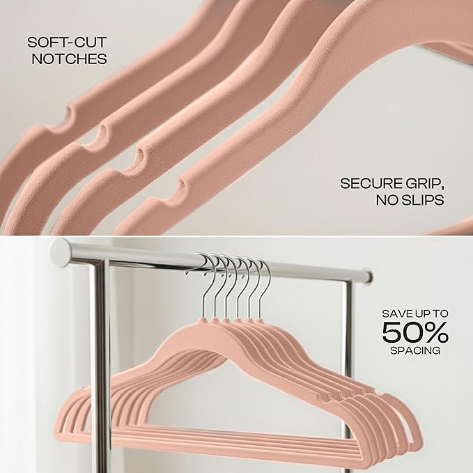 Utopia Home Velvet Hangers 30 Pack - Non-Slip Suit Hangers with 360 Degree Rotatable Hook - for Pants, Coats, Shirts & More (Pink)