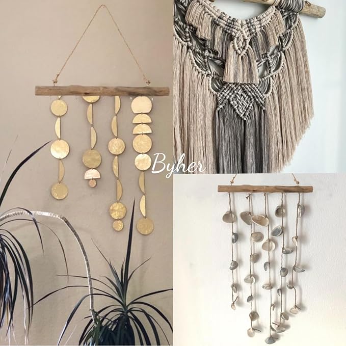 BYHER 15-Inch Driftwood Wall Hanging Jewelry Hanger - Rustic Wood Logs Hanging Branch Decor with 5 Hooks, Handcrafted from Natural Drift Wood Pieces for Crafts (Rustic)