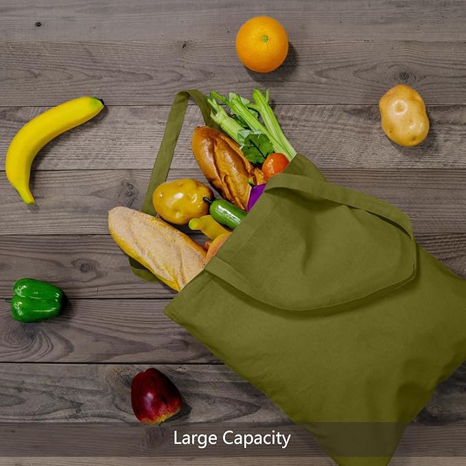 TOPDesign 6-Pack Economical 16"x15" Olive Green Cotton Tote Bags, Lightweight Medium Reusable Grocery Shopping Cloth Bags, Suitable for DIY, Advertising, Promotion, Gift, Activity