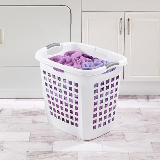 Sterilite Ultra Easy Carry Laundry Hamper, Comfort Handles to Easily Carry Clothes Between the Bedroom and Laundry Room, Plastic, White, 8-Pack