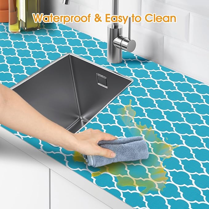 Shelf and Drawer Liner for Kitchen Cabinets Non-Adhesive, Strong Grip Non-Slip Thickened Cabinet Liners for Shelves, Waterproof Mats for Dresser Cupboard, Green/White, 23 in x 10 Feet