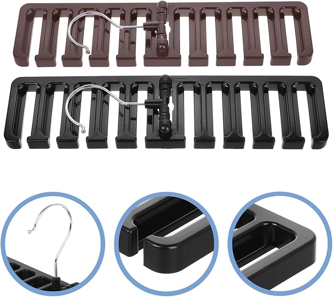 BESPORTBLE 2pcs Tie and Belt Organizer Hanger with Scarf Holder Hooks, Space-Saving Closet Accessory Rack for Home Storage, Black and Brown