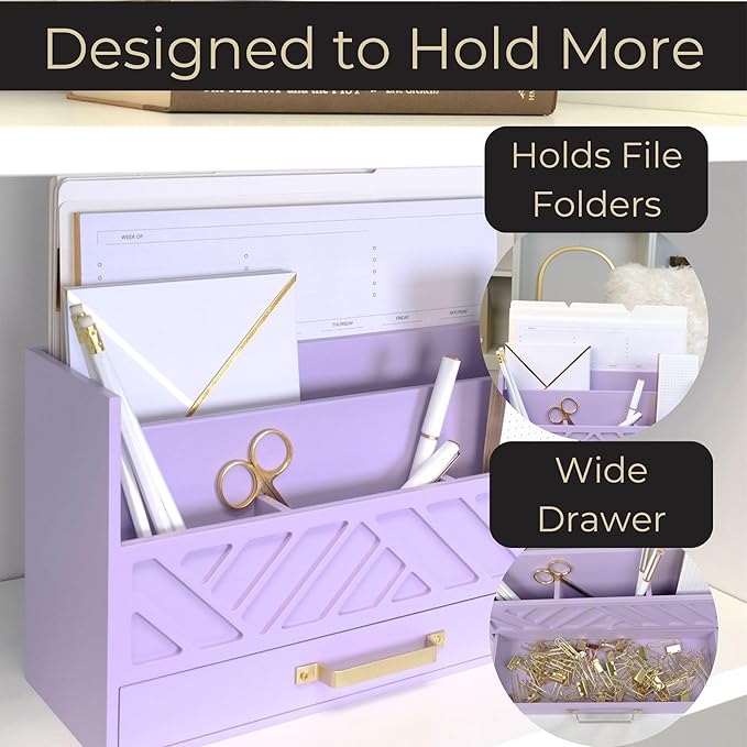 BLU MONACO | Wooden Mail Organizer Countertop with Drawer | Tabletop Organizer with Drawers for Desk | Mail Sorter Organizer Countertop Letter Paper Holder