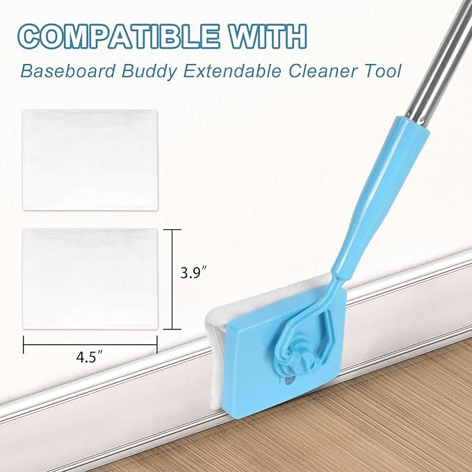 20 Pack Reusable Pad Refills Compatible with Baseboard Buddy Cleaner Tool - Microfiber Replacement Pads for Wet & Dry Use (Baseboard Buddy NOT Included)