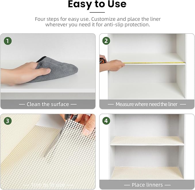 BAGAIL Drawer and Shelf Liner, 12 in X 10 Ft Non-Adhesive Shelf Liners for Kitchen Cabinets, Thick Strong Grip Liners for Desk, Shelves, Bathroom Drawers, Cabinet Protection - Cream