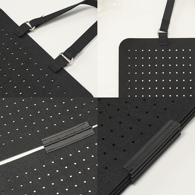 Black Wall Hanging Felt Jewelry Organizer - 5‑Panel 11.8×8 inch Black Display Board with Peg Holes Removable Panels for Earrings Necklaces
