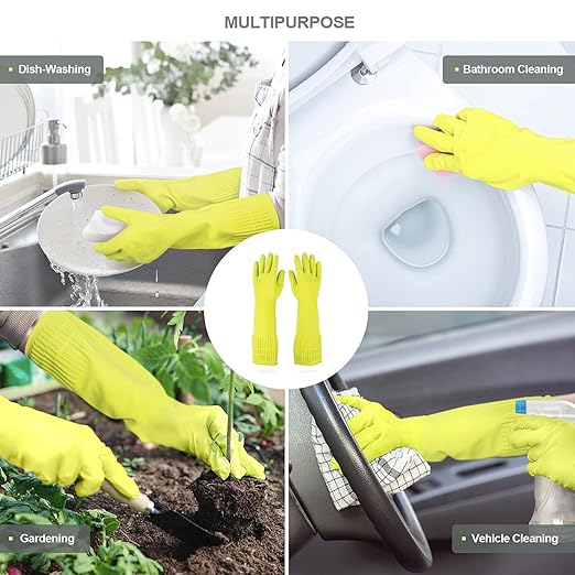 Mamison 2 Pairs Reusable Waterproof Household Dishwashing Cleaning Rubber Gloves, Non-Slip Kitchen Glove (Green, Large (Pack of 2))