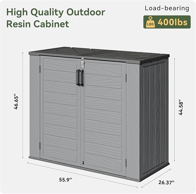 AOXUN Horizontal Storage Sheds 41 Cu.ft, HDPE Outdoor Storage Box 160 Gallon, Waterproof Lockable Resin Deck Box with Spring-Assisted Lid, Patio Storage for Garden, Pool, Cushions, Tools, Gray