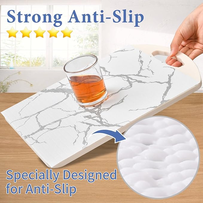Drawer and Shelf Liner for Kitchen Cabinet: 23.6 in X 30 Ft Non Slip Waterproof Shelf Paper Non Adhesive Refrigerator Liners Silver Marble Easy Liners for Bathroom with Knife Tape Measure