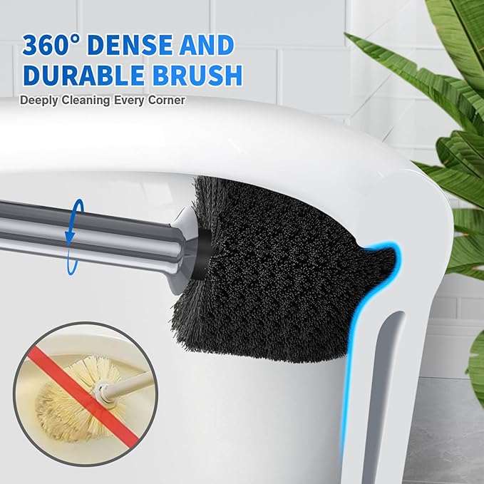 Toilet Plunger and Brush, Bowl Brush and Heavy Duty Toilet Plunger Set with Ventilated Holder, 2-in-1 Toilet Brush and Plunger Combo for 5.3-inch Toilet Drain Bathroom Cleaning (Gray, 1 Set)