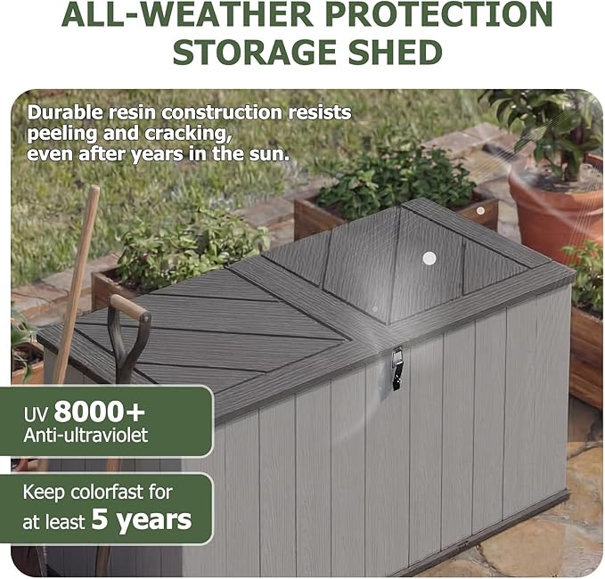 Aoxun 157 Gallon Outdoor Deck Box, Large Resin Storage Box with Lid, Waterproof & UV-Resistant Patio Storage for Cushions, Garden Tools, and Pool Accessories (Grey)