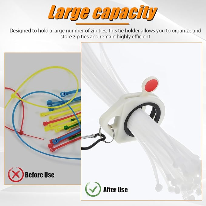 Uonlytech Zip Tie Holder Organizer with Glow in the Dark Feature and Carabiner Attachment for Tool Belt Portable Cable Tie Storage Large Capacity Easy Cable Management
