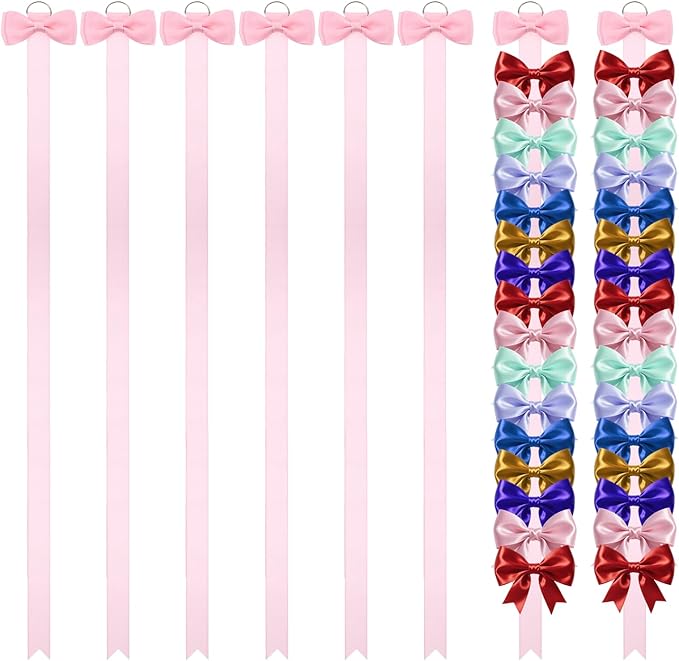 8 Pcs Bow Holder for Girls Hair Bows, Ribbon Hair Bow Organizer for Girls Women, Wall Hanging Clip Hairs Accessories Organizer Bedroom College Dorm Decor(White)(Pink)