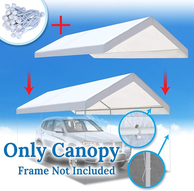 BenefitUSA 10'x20' Carport Replacement Canopy Garage Top Tarp Shelter Cover, Canopy ONLY (w/Edge)